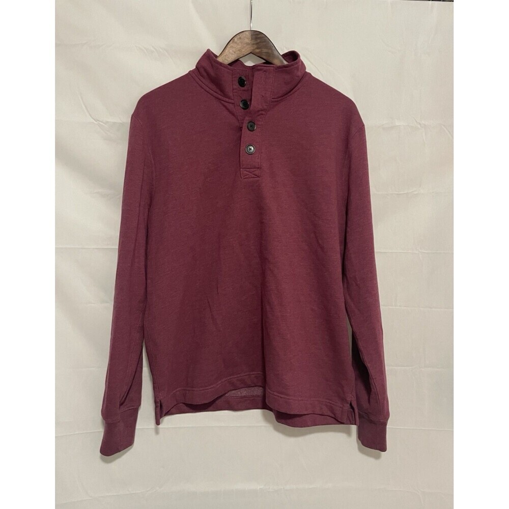 J.Crew Men’s Henley Sweatshirt Maroon Medium Fleece Pullover Long Sleeve